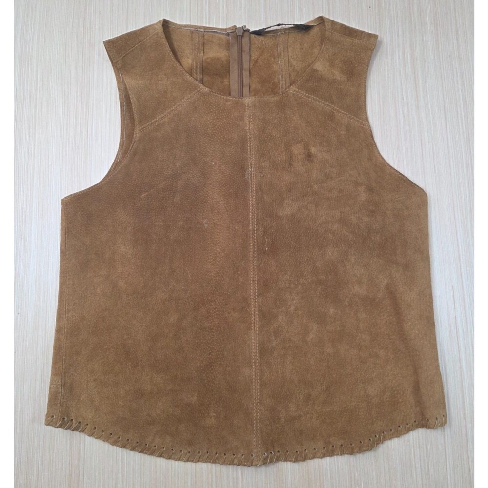 ZARA Basic Women's Small Suede Vest Brown 100% Pig Leather Western Sleeveless